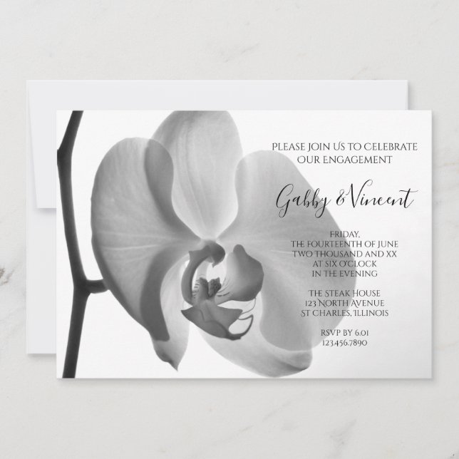 White Orchid Engagement Party Invitation (Front)