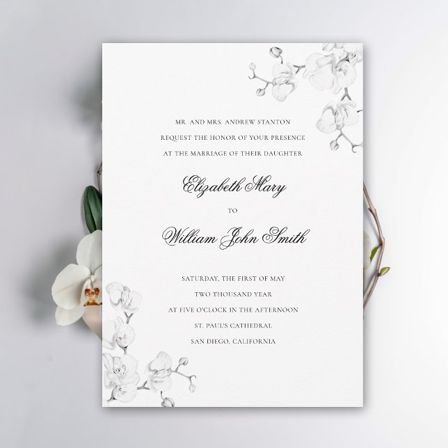 White Orchid Fine Art Frame Formal Elegant Wedding Invitation (white orchid wedding invitation elegant floral white exotic formal traditional fine art sketch frame)