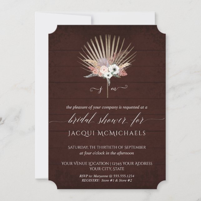 White Orchid Floral Burgundy Beach Bridal Shower Invitation (Front)