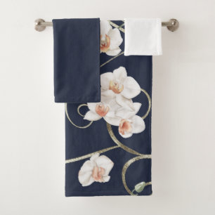 White Orchid Floral Pattern Bath Towel Set