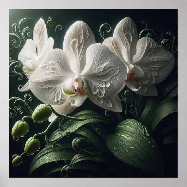 White Orchid Floral  Poster (Front)