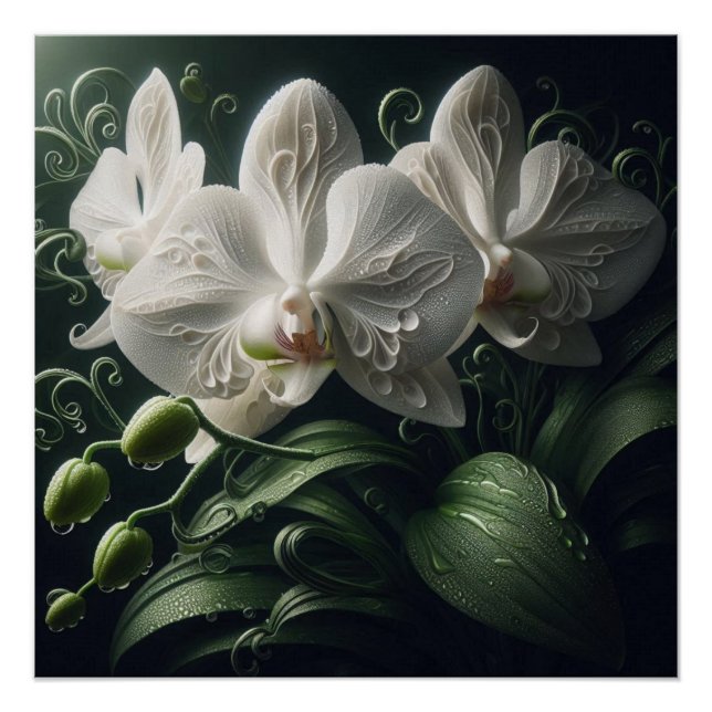 White Orchid Floral  Poster (Front)