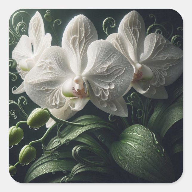 White Orchid Floral  Square Sticker (Front)