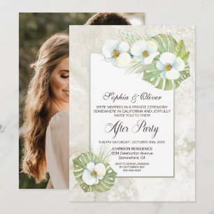 White Orchid Floral Wedding After Party Photo Invitation