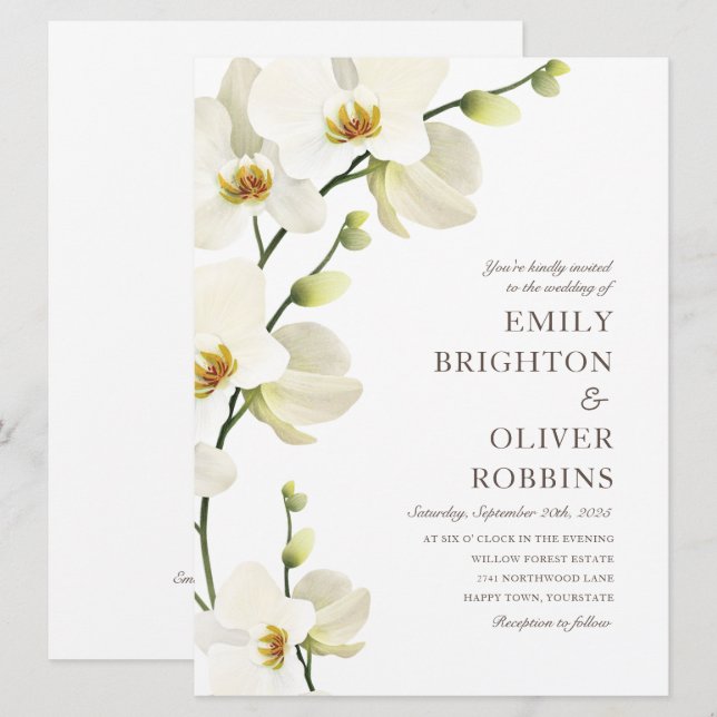 White orchid florals Wedding Invitations (Front/Back)
