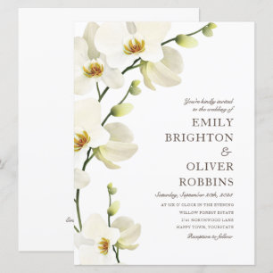 White orchid florals Wedding Invitations