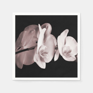 White Orchid Flower Black Background Abstract Napkin