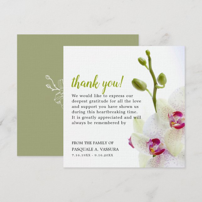 White Orchid Flower Funeral Loss Grief Thank You Card (Front/Back)