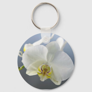 White Orchid Flower Key Ring