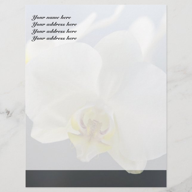 White Orchid Flower Personalized Letterhead (Front)