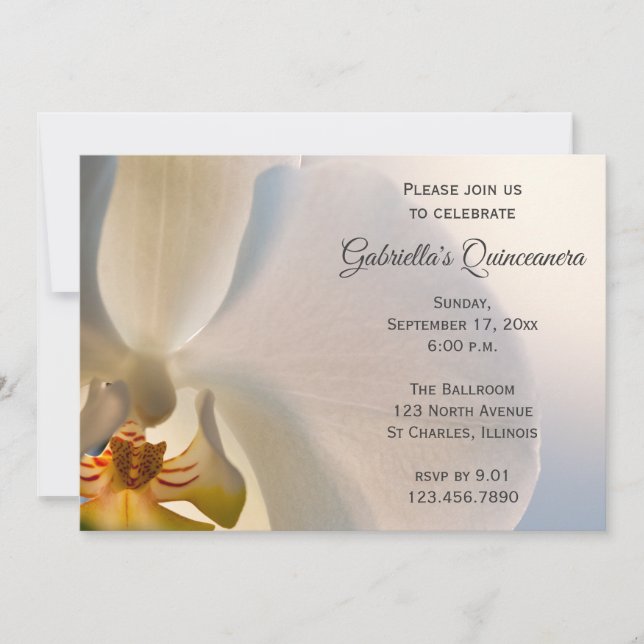White Orchid Flower Quinceanera Invitation (Front)