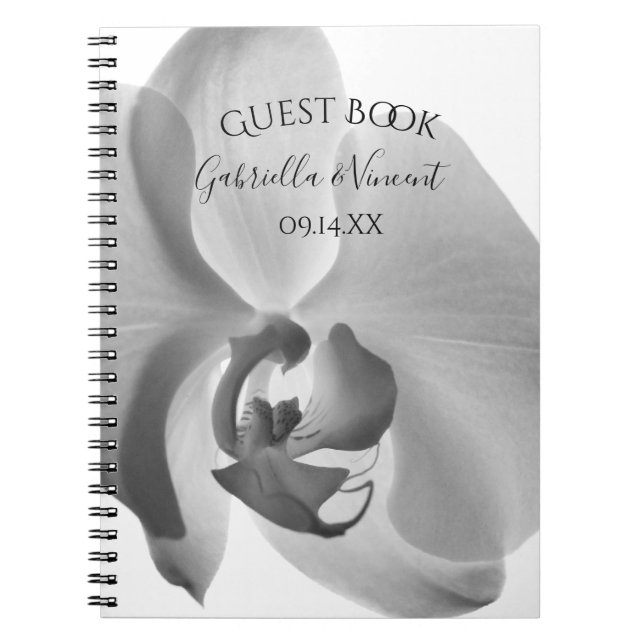 White Orchid Flower Wedding Guest Book (Front)