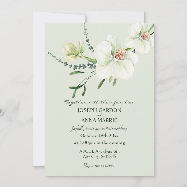 White orchid flower wedding invitation (Front)