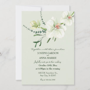 White orchid flower wedding invitation