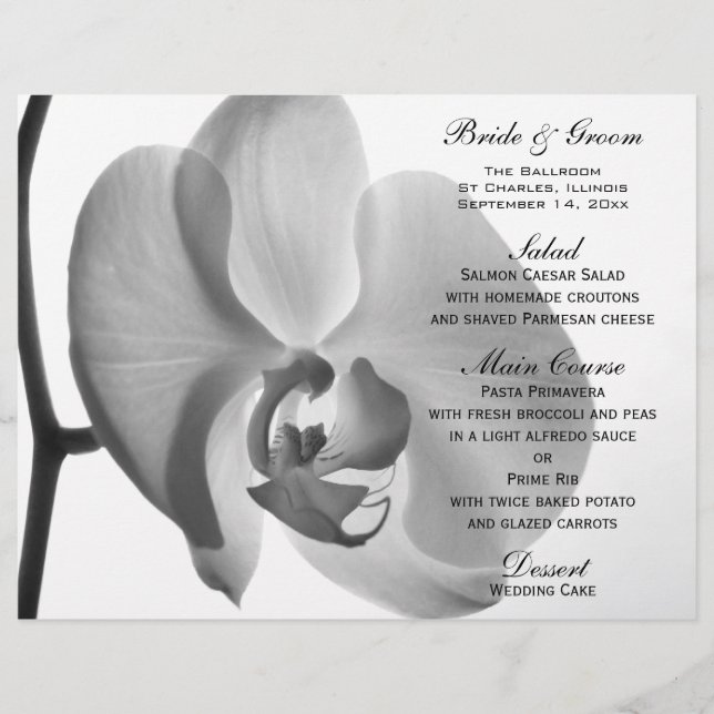White Orchid Flower Wedding Menu (Front)