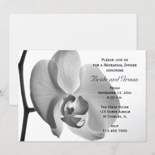 White Orchid Flower Wedding Rehearsal Dinner Invitation