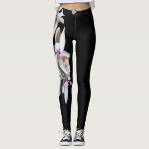 White Orchid Flowers All Over Print Leggings