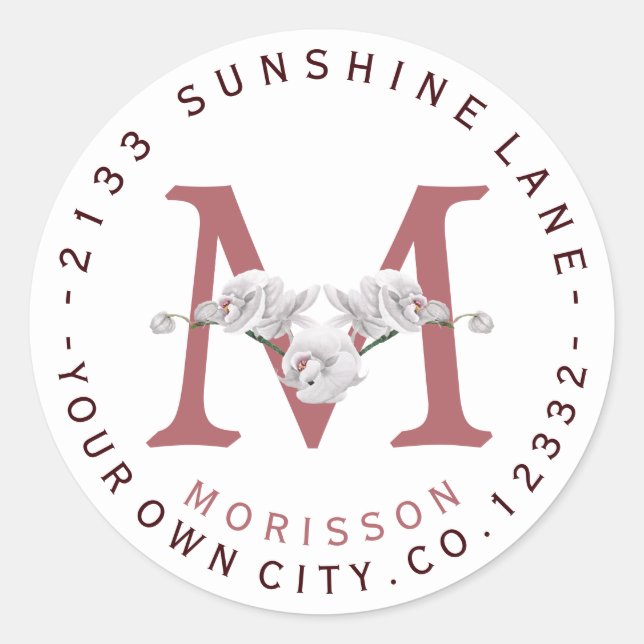 White Orchid Flowers Circular Address Label (Front)