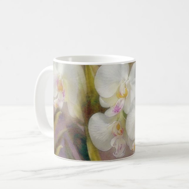 White Orchid Flowers Floral Art Mug Cup (Front Left)