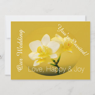 White orchid flowers in yellow Christian wedding Invitation