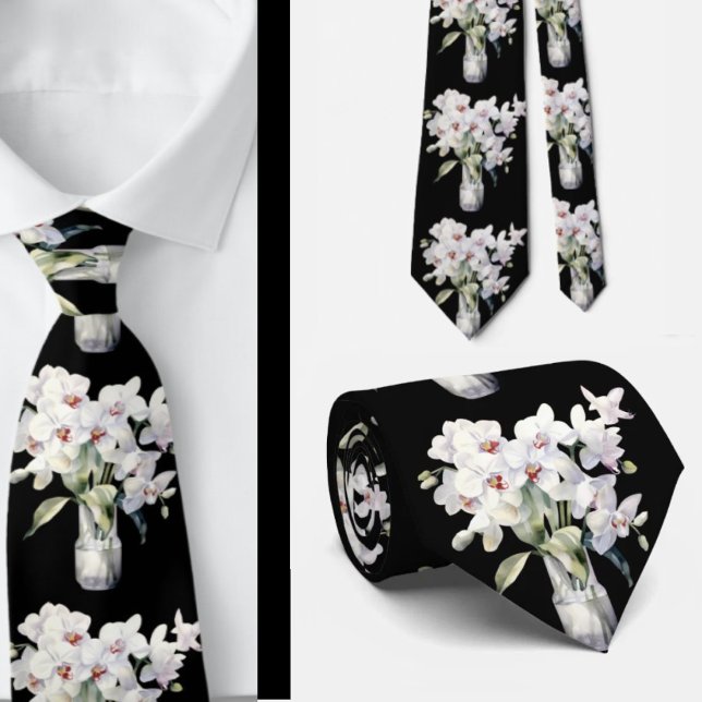 White Orchid Flowers Neck Tie (Creator Uploaded)