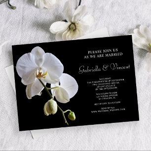 White Orchid Flowers on Black Wedding Invitation