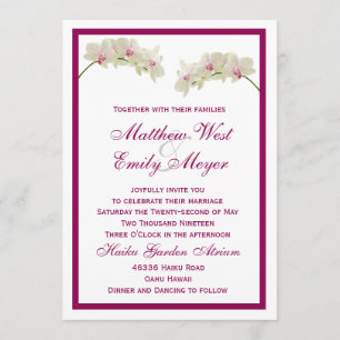 White Orchid Flowers Tropical Beach Wedding Invitation