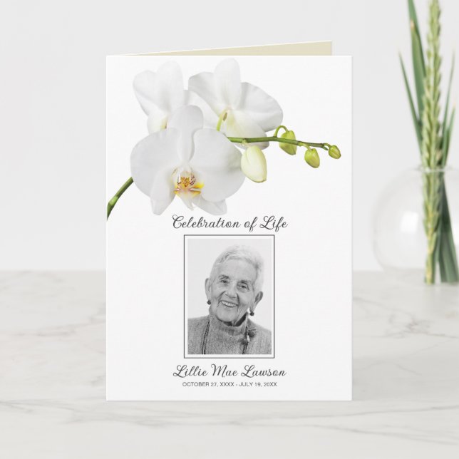 White Orchid Funeral Celebration of Life Photo Programme (Front)