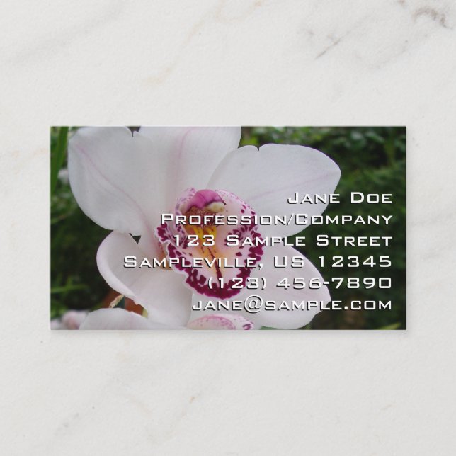 White Orchid I Beautiful Tropical Flower Business Card (Front)