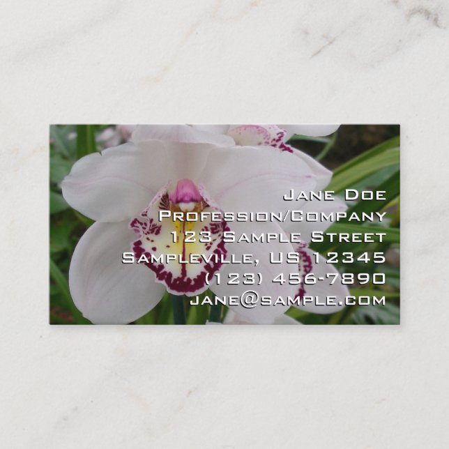 White Orchid II Elegant Floral Business Card (Front)