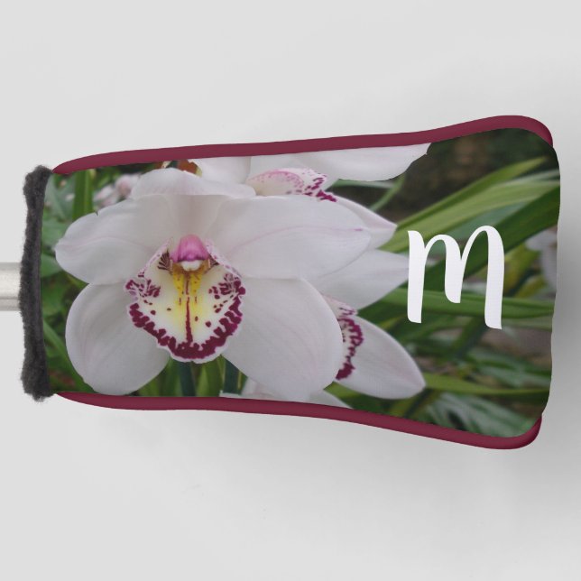 White Orchid II Elegant Floral Golf Head Cover (Front)