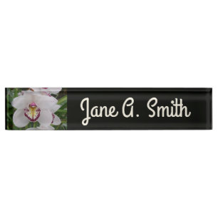 White Orchid II Elegant Floral Nameplate
