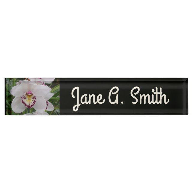 White Orchid II Elegant Floral Nameplate (Front)