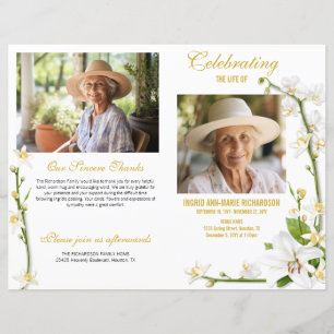 White Orchid Lily 2 Photo Funeral Program