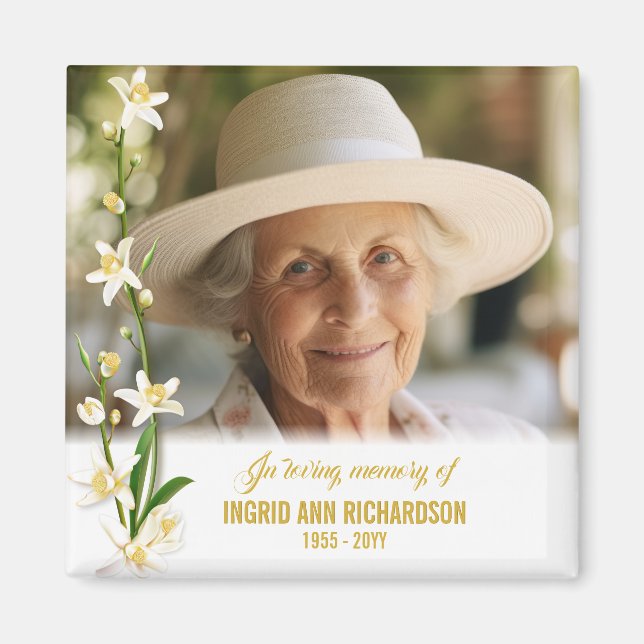 White Orchid Lily Funeral Photo Magnet (Front)