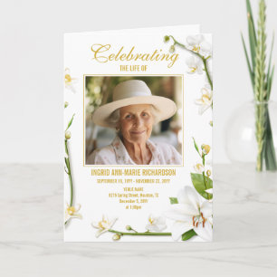 White Orchid Lily Two Photo Funeral Program Programme