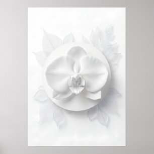 White Orchid Minimal Monochrome Floral Poster