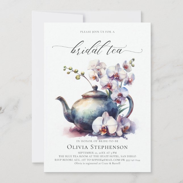  White Orchid Modern Classic Bridal Tea Shower Invitation (Front)