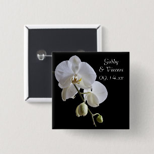 White Orchid on Black Wedding 15 Cm Square Badge