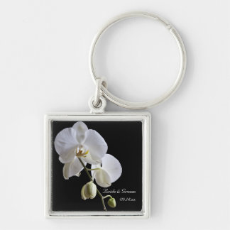 White Orchid on Black Wedding Key Ring