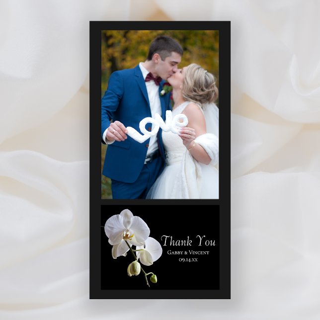 White Orchid on Black Wedding Thank You Photo Card (Creator Uploaded)