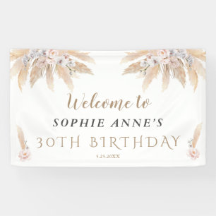White Orchid Pampas Grass Birthday Welcome Sign
