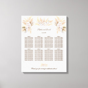 White Orchid Pampas Grass Wedding Seating Chart Canvas Print