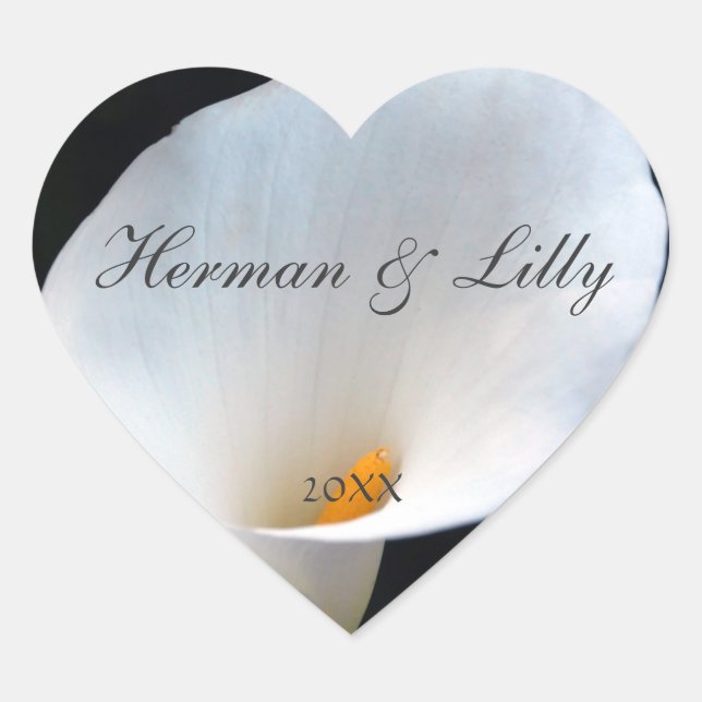 White Orchid Personalised Heart Wedding Sticker (Front)