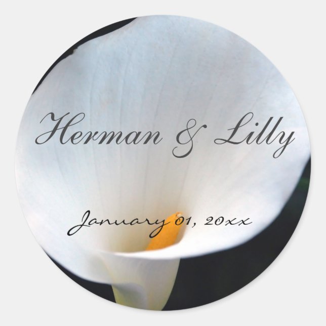 White Orchid Personalised Wedding Classic Round Sticker (Front)