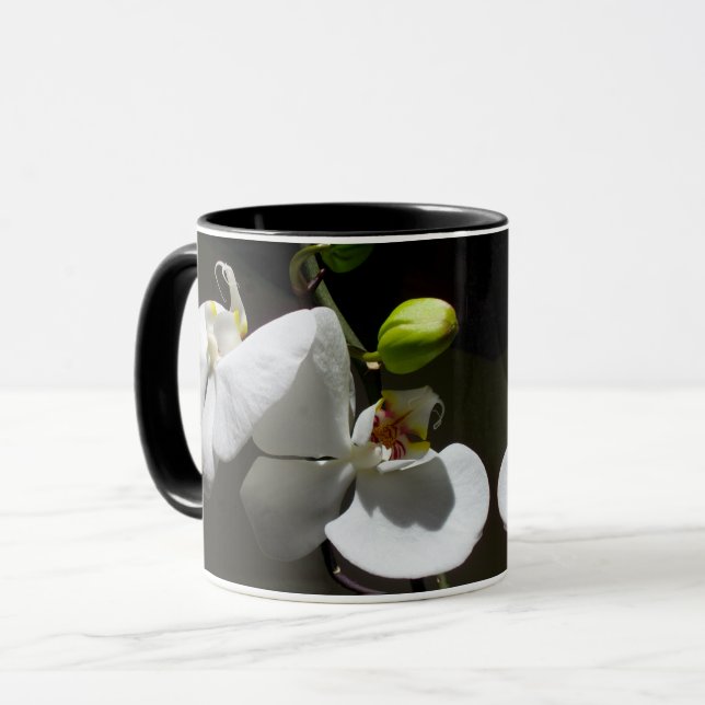white orchid photo, tropical white floral photo mug (Front Left)