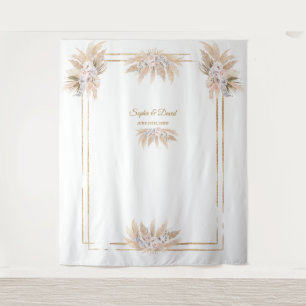 White Orchid Rose Pampas Grass Photo Booth Wedding Tapestry