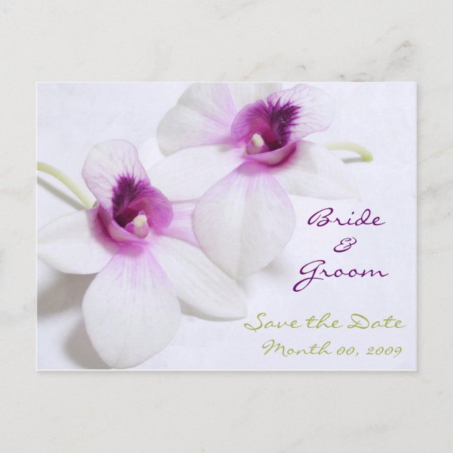 White Orchid Save the Date postcards (Front)