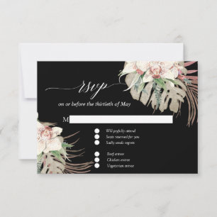 White Orchid Tropical Leaf Blush Black Floral RSVP