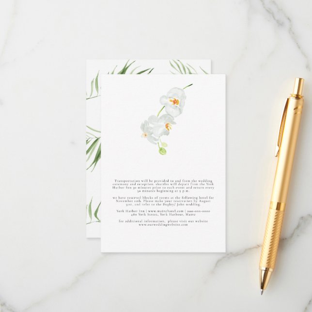 White Orchid | Vertical Wedding details  Enclosure Card (Front/Back In Situ)